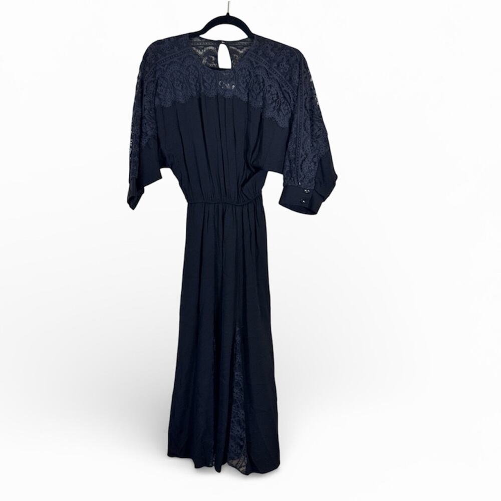 Vintage Black Lace Midi Dress Womens 10 Witchy Whimsigoth Witchcore Goth 90s